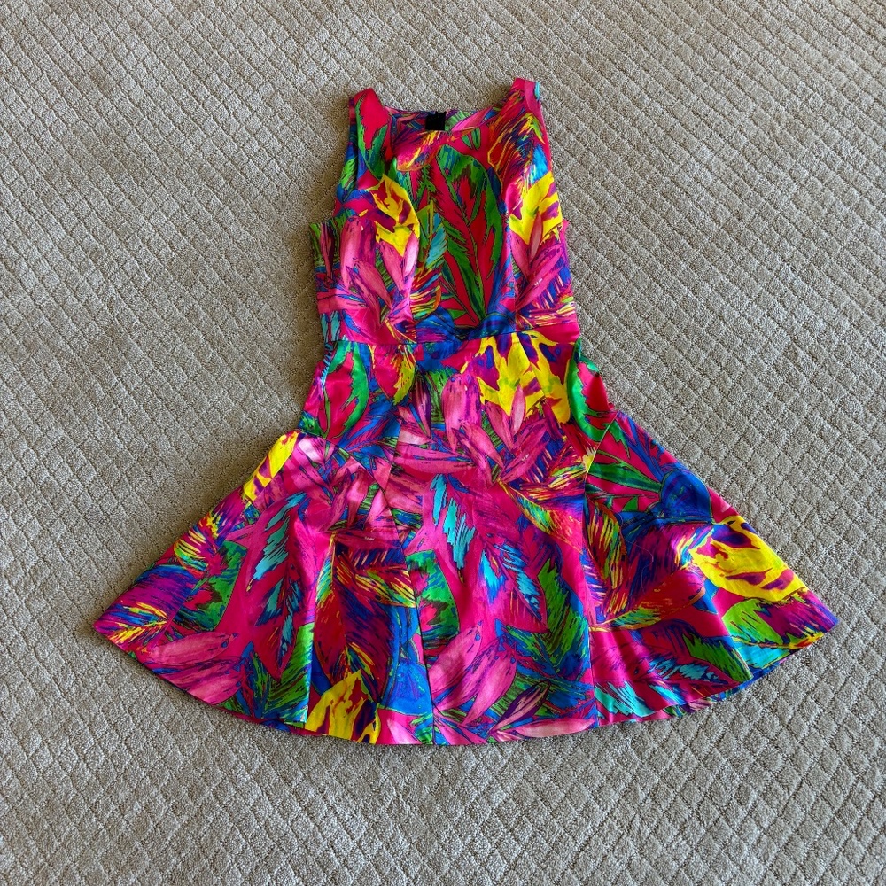 MILLY Hot Pink Tropical Print Fit and Flare Sleeveless Short Dress Size 0